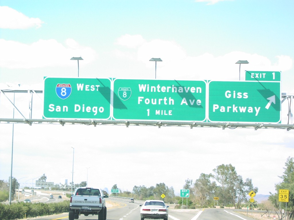 I-8 West Exit 1 (Arizona) - Exit 172 (California)