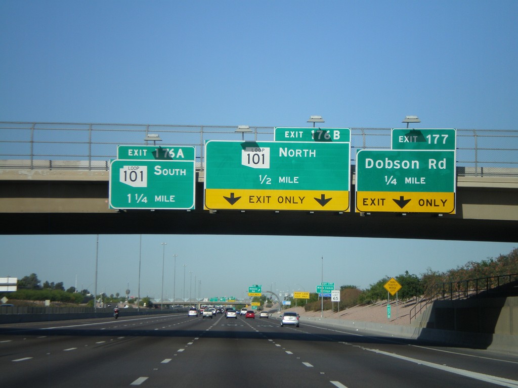 US-60 West approaching Exit 176AB and Exit 177