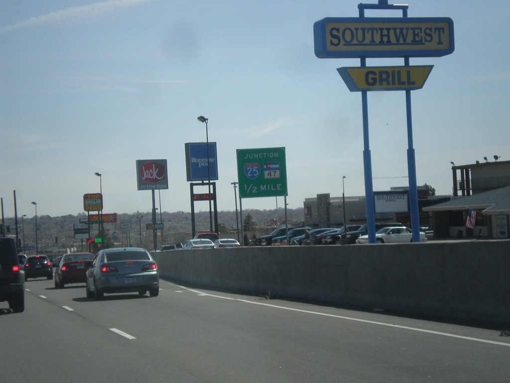 US-50 East Approaching I-25 and CO-47