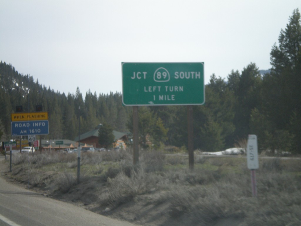 US-50 West/CA-89 South Approaching CA-89