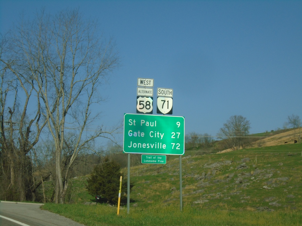 Alt. US-58 West/VA-71 South - Distance Marker