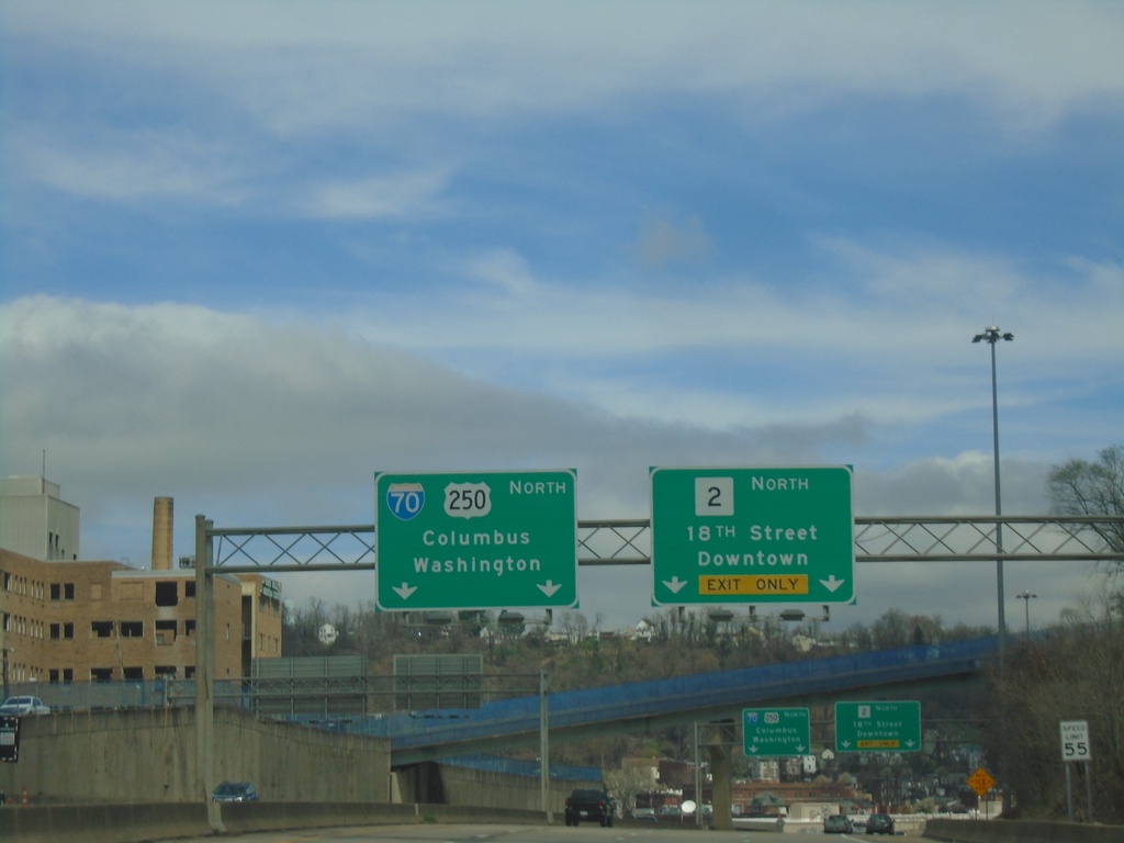 WV-2 North/US-250 West Approaching WV-2/US-250 Split