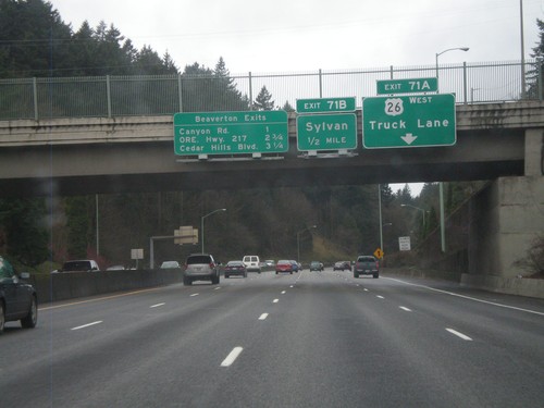 US-26 West - Beaverton Exits and Exits 71AB