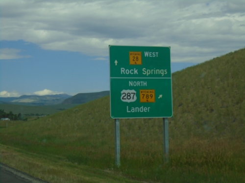 US-287/WY-789 North Approaching WY-28