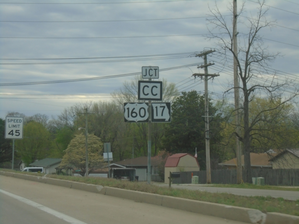 US-63 South Approaching US-160/MO-17/MO-CC